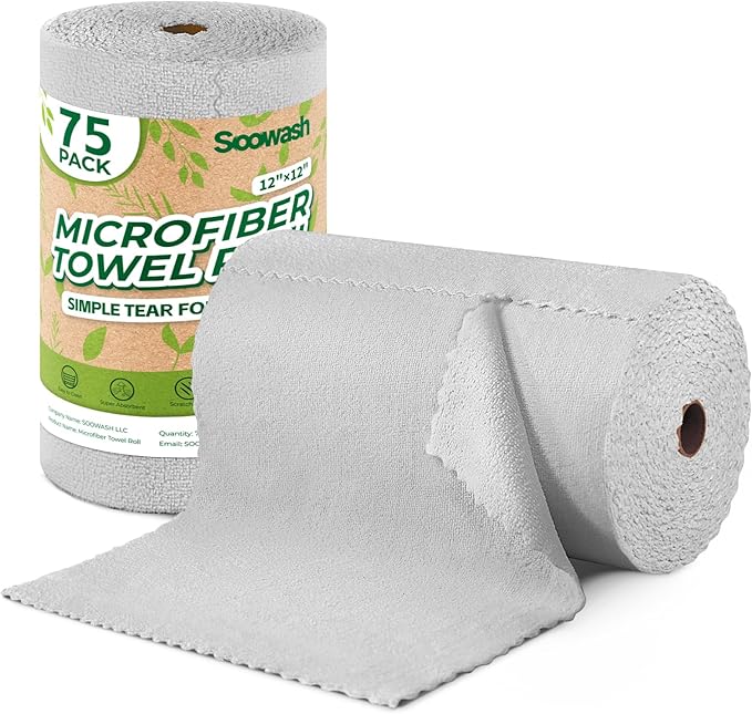 Microfiber Cleaning Cloths Roll, 75 Pack Tear